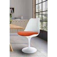 Fusion Living White Tulip Dining Chair with Velveteen Cushion in Orange