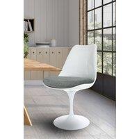 Fusion Living White Tulip Dining Chair with Velveteen Cushion in Grey