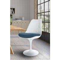 Fusion Living White Tulip Dining Chair with Velveteen Cushion in Navy
