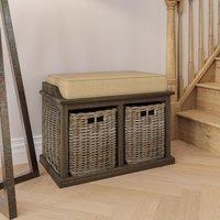 FWStyle 2 Drawer Padded Storage Bench Kubu Rattan Ready Assembled Handmade in Brown
