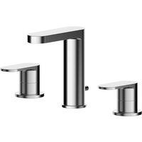 Balterley Round Deck Mounted 3 Tap Hole Basin Mixer Tap, Pop Up Waste - Chrome in Silver