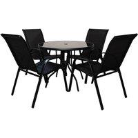 Samuel Alexander Outdoor 4 Person Round Glass Top Garden Dining Table Chairs Set in Black