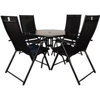 Samuel Alexander Outdoor 4 Person Round Glass Top Garden Dining Table Chairs Set in Black
