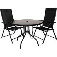 Samuel Alexander Outdoor 2 Person Round Glass Top Garden Dining Table Chairs Set in Black