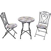Shatchi Mosaic Bistro Set with Ceramic Table & 2 Folding Chairs
