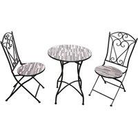 Shatchi Mosaic Bistro Set with Folding Chairs & Ceramic Table for Garden