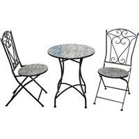 Shatchi Mosaic Bistro Set with Folding Chairs & Ceramic Top Table