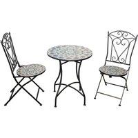 Shatchi Mosaic Bistro Set with Round Ceramic Table & Two Folding Chairs