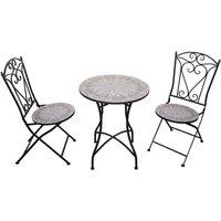 Shatchi Outdoor Mosaic Bistro Set with Ceramic Table & 2 Folding Chairs