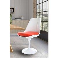 Fusion Living White Tulip Dining Chair with PU Cushion in Red