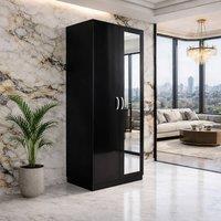 Harmin Mirrorred 2 Door Soft close wardrobe height 180 cm - Black on Black