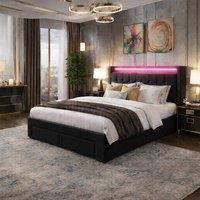 Harmin LUXURY Black 5ft King Ottoman Bed with LED Headboard, USB & Plug Socket