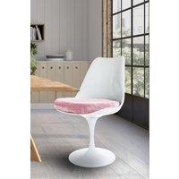 Fusion Living White Tulip Dining Chair with Luxurious Cushion in Light Pink