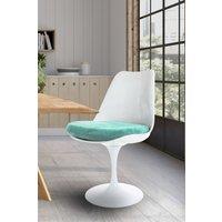 Fusion Living White Tulip Dining Chair with Luxurious Cushion in Turquoise