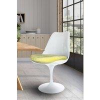 Fusion Living White Tulip Dining Chair with Luxurious Cushion in Yellow