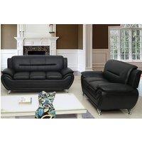 SquareBoxx Celestina 3+2 Modern Leather Sofa Set in Black