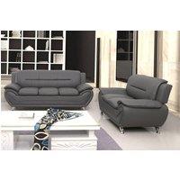 SquareBoxx Celestina 3+2 Modern Leather Sofa Set in Grey