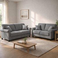SquareBoxx Genoa 3+2 Seater Sofa Set in Beige Soft Fabric in Grey