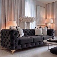 Sofaya Monaco Chesterfield Velvet Cushions Sofa 3 Seater Couch in Black