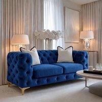 Sofaya Monaco Chesterfield Velvet Cushions Sofa 2 Seater Couch in Blue