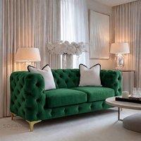 Sofaya Monaco Chesterfield Velvet Cushions Sofa 2 Seater Couch in Green