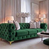 Sofaya Monaco Chesterfield Velvet Cushions Sofa 3 Seater Couch in Green