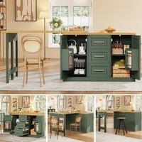 BTM Extendable Sideboard Dining Table Storage Drawers Kitchen Island in Green