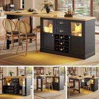 BTM Extendable Sideboard LED Dining Table Glass Cabinet Storage in Black