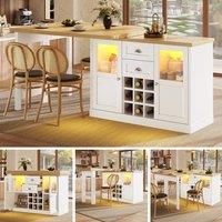 BTM Extendable Sideboard LED Dining Table Glass Cabinet Storage in White