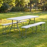 HD Designs Garden 6ft Folding Table & Set of 2 Folding Benches in White