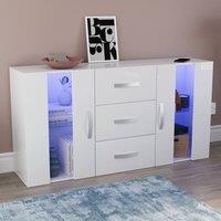 HD Designs Astro 2 Door 3 Drawer LED Sideboard Cabinet Storage Organizer in White