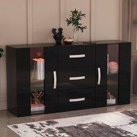 HD Designs Astro 2 Door 3 Drawer LED Sideboard Cabinet Storage Organizer in Black
