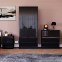 HD Designs Vida Designs Glinton 3 Piece Bedroom Set (2 Drawer Bedside Chest, 3 in Black