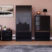 HD Designs Vida Designs Glinton 3 Piece Bedroom Set (2 Drawer Bedside Chest, 5 in Black