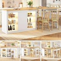 BTM Extendable Sideboard LED Dining Table Glass Shelves Storage in White