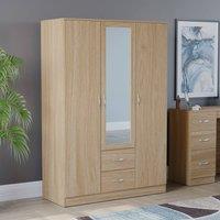 HD Designs Riano 3 Door 2 Drawer Mirrored Wardrobe Storage Organizer in Brown