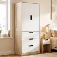 HOMCOM Modern Clothes Storage Cupboard Unit with Hanging Rod, Oak in Light Oak