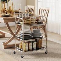 HOMCOM Kitchen Trolley on Wheels Serving Cart with Handles Silver