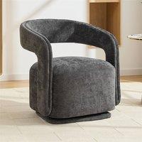 Direct Wicker Chenille 360 Degrees Swivel Armchair with Fabric Covered Wooden Base in Dark Grey | Size: 1 Pack