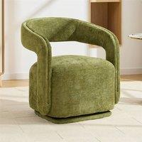 Direct Wicker Chenille 360 Degrees Swivel Armchair with Fabric Covered Wooden Base in Green | Size: 1 Pack
