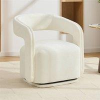 Direct Wicker Chenille 360 Degrees Swivel Armchair with Fabric Covered Wooden Base in White | Size: 1 Pack