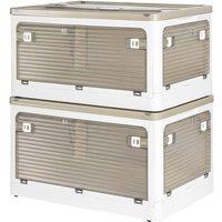 Levede 2X Large Folding Storage Box Plastic Stackable with Lid & Wheels in White
