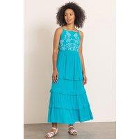 Klass. Women's Embroidered Frill Maxi Dress in Aqua | Size: 20