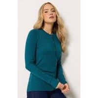 Long Tall Sally Women's Tall Crew Neck Button Cardigan in Teal | Size: 8-10