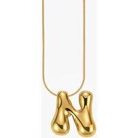 Serla Women's Bubble Initial Gold Plated Necklace Letter N