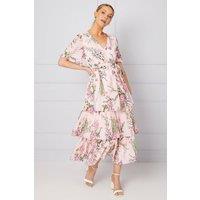 Wallis Women's Occasion Floral Print Ruffle Midi Dress in Blush | Size: 10
