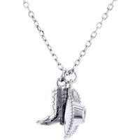 Jewelco London Women's Sterling Silver Cowboy Cowgirl Hat & Boots Pendant Necklace