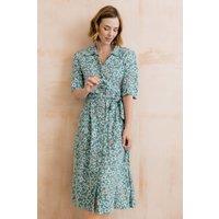 Lily & Me Women's Robyn Soft Circular Print Viscose Short Sleeve Tea Dress in Teal | Size: 20