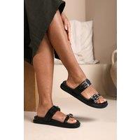 Where's That From Women's 'Abril' Flatform Sandal With Double Buckle Strap Details in Black | Size: 5