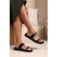 Where's That From Women's 'Abril' Flatform Sandal With Double Buckle Strap Details in Black | Size: 7